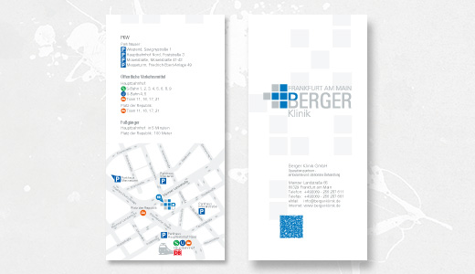 Gestaltung eines Informationsflyers mit Wegbeschreibung und Kontaktdaten für die Berger Klinik