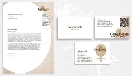 Gestaltung von Visitenkarte und Briefbogen für Klomy Design
