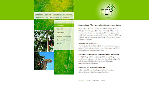 Webdesign und Programmierung vom Webdesigner patzerDesign für Fey, Baumpflege.