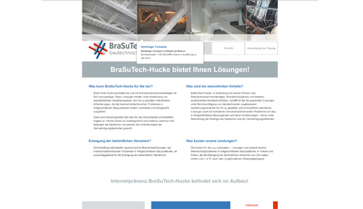 Webdesign und Programmierung vom Webdesigner patzerDesign für Brasutech-Hucke, Brandschutzarchitektur.