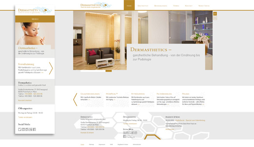 Webdesign und Homepage-Erstellung mit CMS Contao vom Webdesigner patzerDesign für Dermasthetics, Institut für schöne und gesunde Haut.