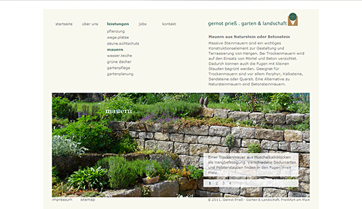 Webdesign und Programmierung vom Webdesigner patzerDesign für Gernot Prieß, Garten und Landschaft.
