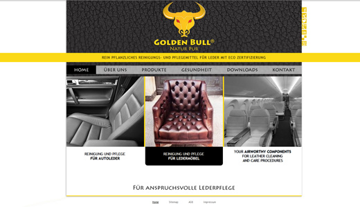 Webdesign und Programmierung vom Webdesigner patzerDesign für Golden Bull, Reinigungs- und Pflegemittel für Leder.