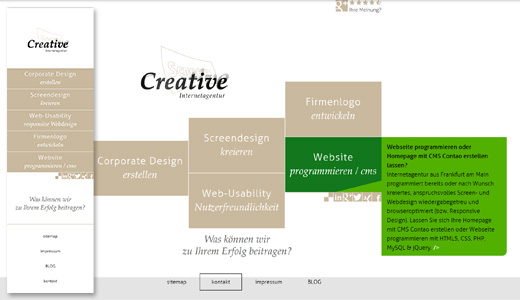 Webdesign und Programmierung vom Webdesigner patzerDesign für Creative Screen, Internetagentur.