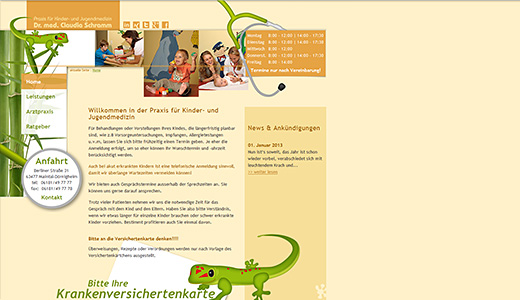 Webdesign und Programmierung vom Webdesigner patzerDesign für Dr. med. Claudia Schramm, Kinderarztpraxis.