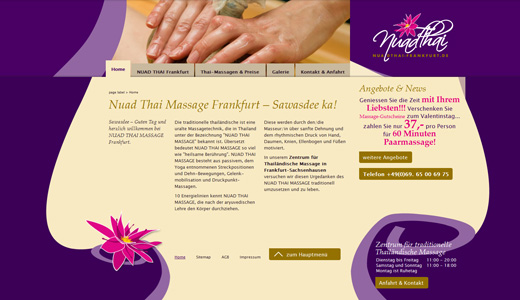 Webdesign und Programmierung vom Webdesigner patzerDesign für Nuad Thai, Massagen.